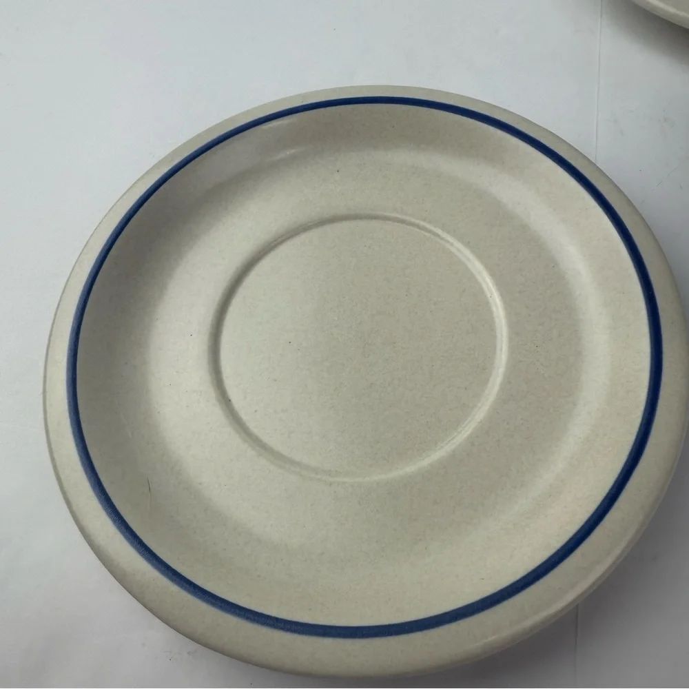 Pfaltzgraff Yorktowne Stoneware Saucers Lot of 7 White and Blue